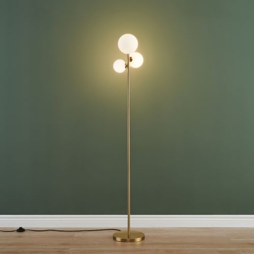 Lampadaire Doré Trois Boules De Verre Blanc 150 Cm - Melinda