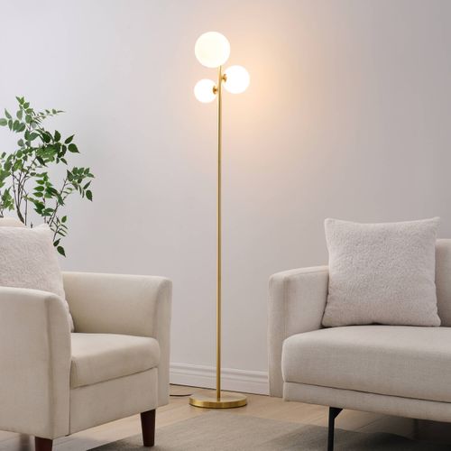 Lampadaire Doré Trois Boules De Verre Blanc 150 Cm - Melinda