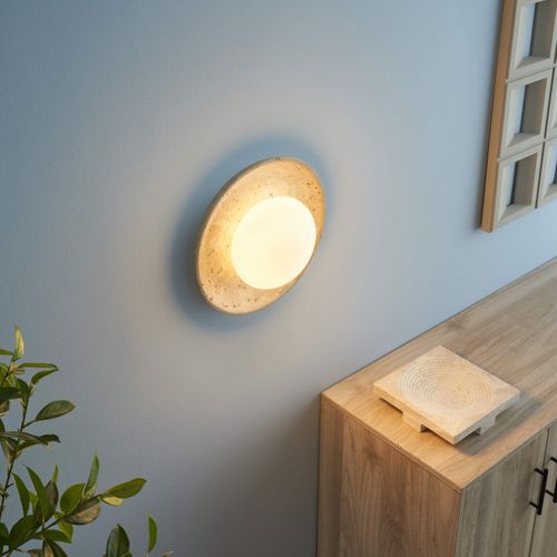 Plafonnier Ou Applique Murale Ronde Pierre Naturelle Et Verre - Jio