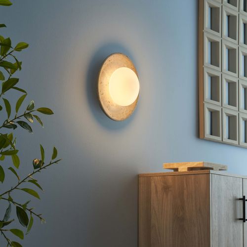 Plafonnier Ou Applique Murale Ronde Pierre Naturelle Et Verre - Jio