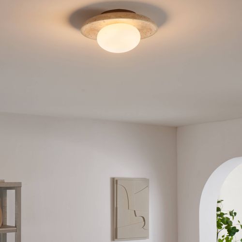 Plafonnier Ou Applique Murale Ronde Pierre Naturelle Et Verre - Jio