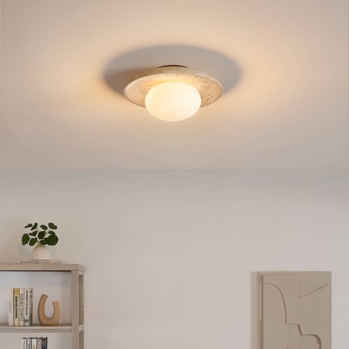 Plafonnier Ou Applique Murale Ronde Pierre Naturelle Et Verre - Jio