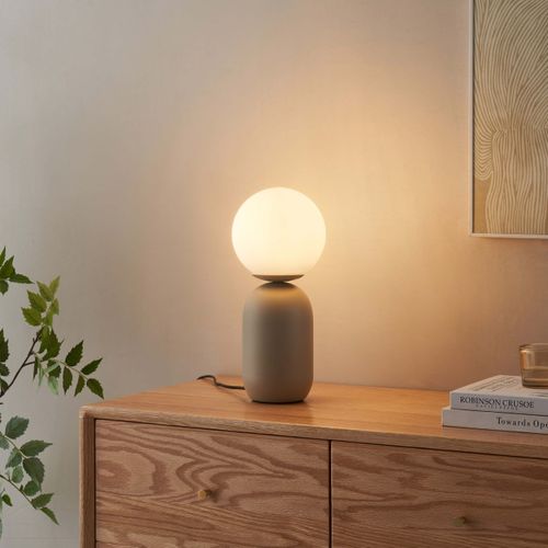 Petite Lampe à Poser Couleur Taupe Boule Banche - Sley