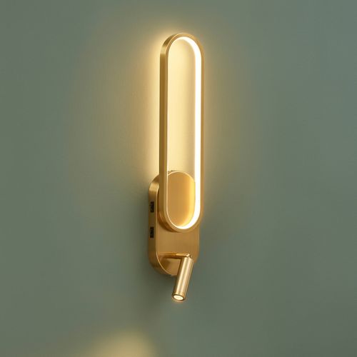 Applique Liseuse LED Intégrée Finition Laiton Double Interrupteur - Jena