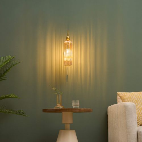 Applique Cloche Dorée Verre Ambré Texturé - Leonora