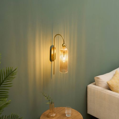 Applique Cloche Dorée Verre Ambré Texturé - Leonora