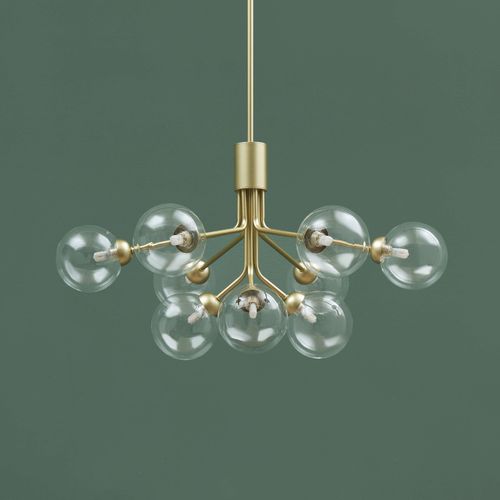 Grand Lustre Élégant Doré 9 Boules Transparentes - Audrey