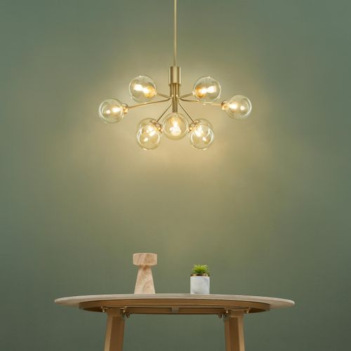 Grand Lustre Élégant Doré 9 Boules Transparentes - Audrey