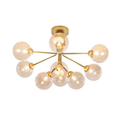 Grand Lustre Élégant Doré 9 Boules Transparentes - Audrey