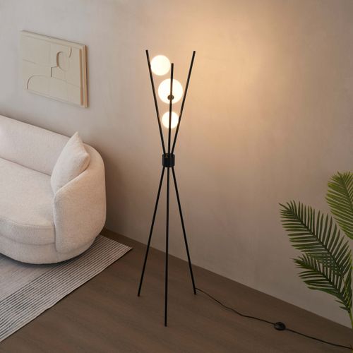 Lampadaire Trépied Noir Boules Blanches - Phoebe