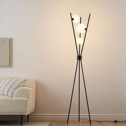 Lampadaire Trépied Noir Boules Blanches - Phoebe