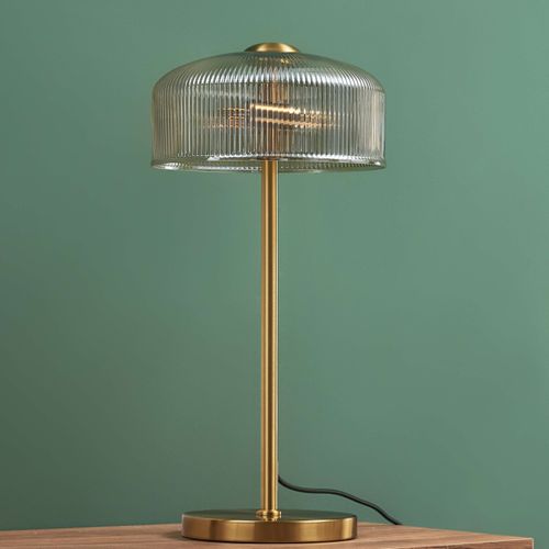 Lampe à Poser Vintage Laiton Et Verre Ambré Strié - Auréline