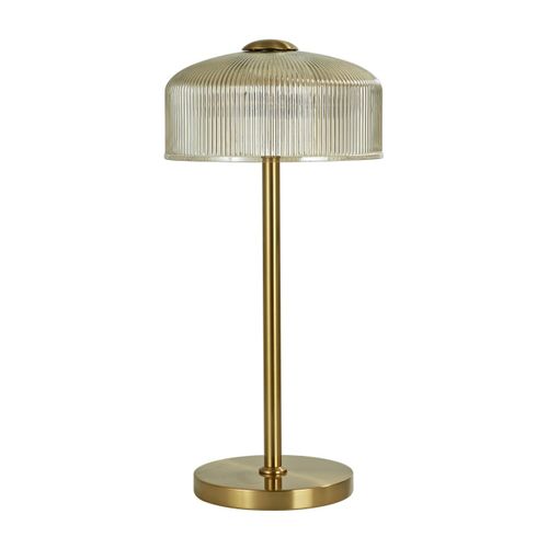 Lampe à Poser Vintage Laiton Et Verre Ambré Strié - Auréline