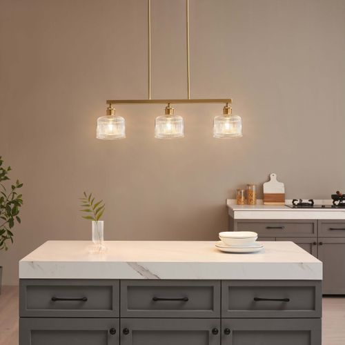 Suspension Vintage Laiton Trois Verres Transparents Striés - Auréline