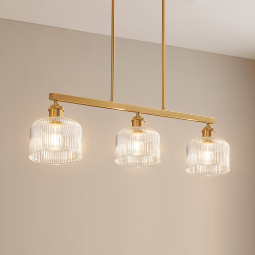 Suspension Vintage Laiton Trois Verres Transparents Striés - Auréline