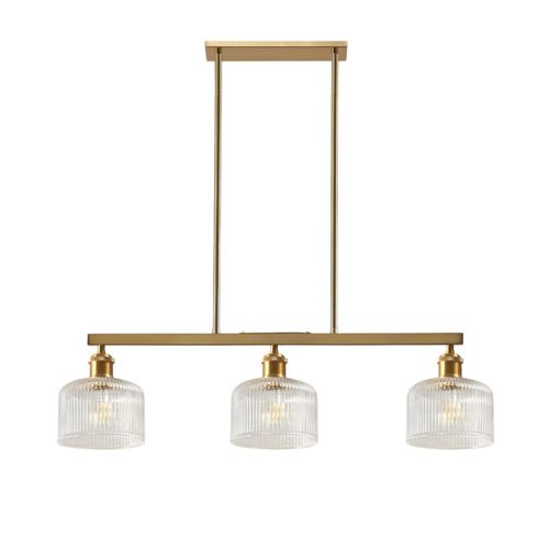 Suspension Vintage Laiton Trois Verres Transparents Striés - Auréline