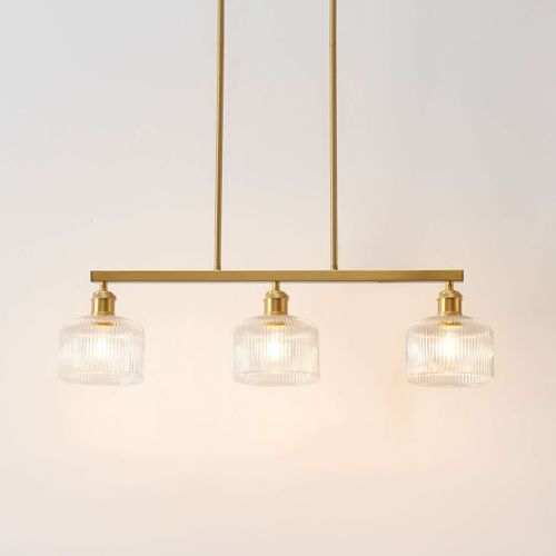 Suspension Vintage Laiton Trois Verres Transparents Striés - Auréline