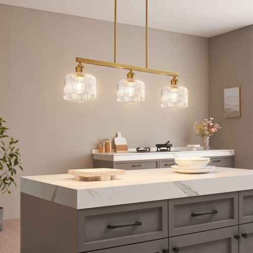 Suspension Vintage Laiton Trois Verres Transparents Striés - Auréline