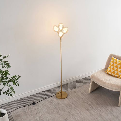 Lampadaire Doré Grappe De Quatre Verres Doublé 165 Cm - Seryn