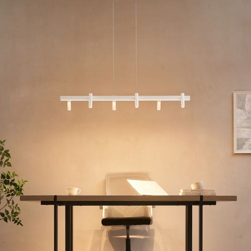 Longue Suspension Blanche Linéaire LED Dimmable Spots Orientables  - Aniska