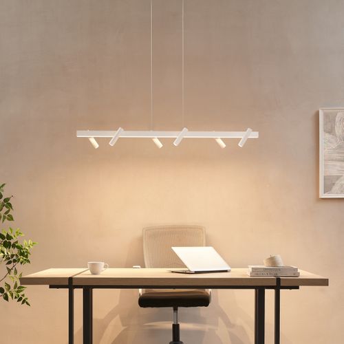 Longue Suspension Blanche Linéaire LED Dimmable Spots Orientables  - Aniska