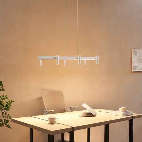 Longue Suspension Blanche Linéaire LED Dimmable Spots Orientables  - Aniska
