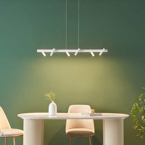 Longue Suspension Blanche Linéaire LED Dimmable Spots Orientables  - Aniska