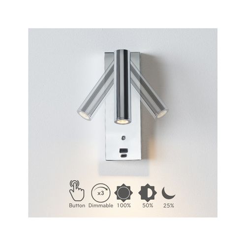 Applique LED Liseuse Chromée Port USB Et Variateur Intégrée - Tofino