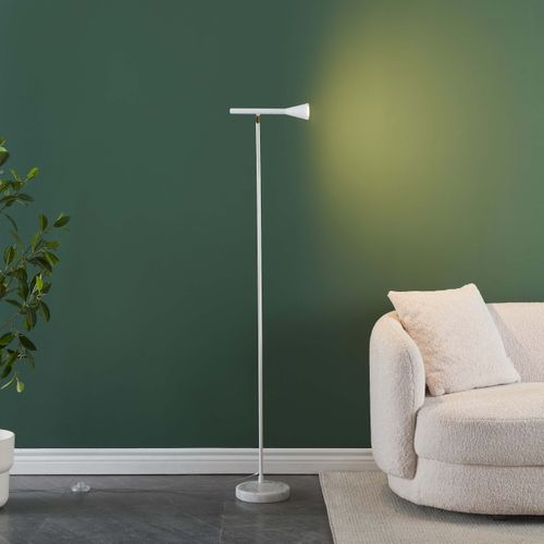 Lampadaire Blanc Liseuse Conique Et Socle En Marbre - Holen