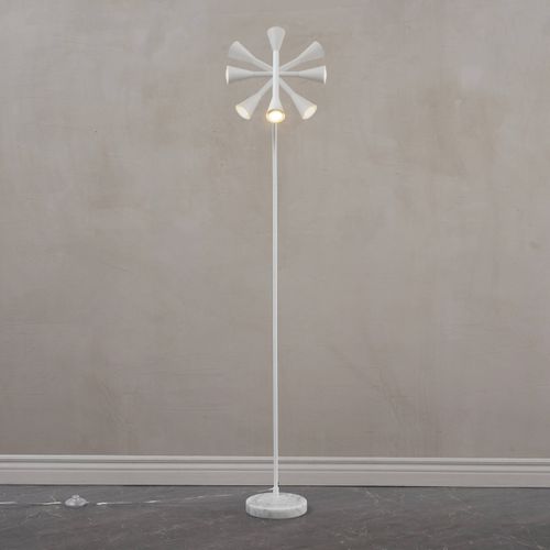 Lampadaire Blanc Liseuse Conique Et Socle En Marbre - Holen