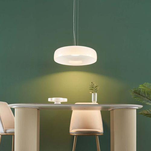 Suspension Dôme En Verre Blanc Opale Et Métal Noir - Riccardo