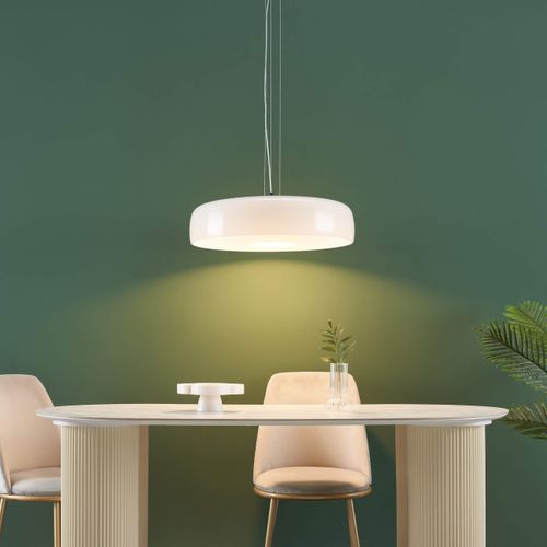 Suspension Dôme En Verre Blanc Opale Et Métal Noir - Riccardo