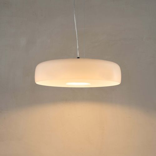 Suspension Dôme En Verre Blanc Opale Et Métal Noir - Riccardo