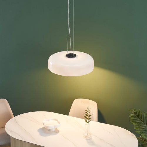 Suspension Dôme En Verre Blanc Opale Et Métal Noir - Riccardo