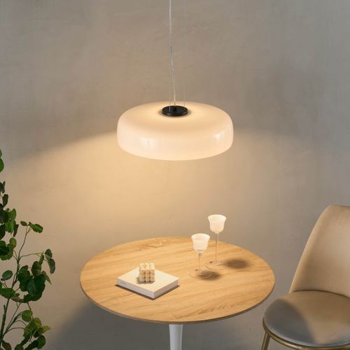 Suspension Dôme En Verre Blanc Opale Et Métal Noir - Riccardo