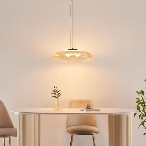 Suspension LED Moderne Verre Texturé Ambré Et Base Noire - Ossara