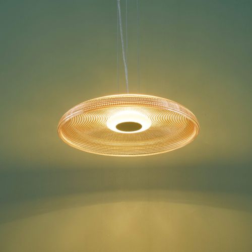 Suspension LED Moderne Verre Texturé Ambré Et Base Noire - Ossara