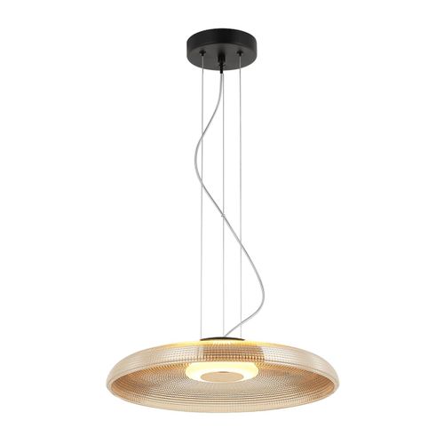 Suspension LED Moderne Verre Texturé Ambré Et Base Noire - Ossara