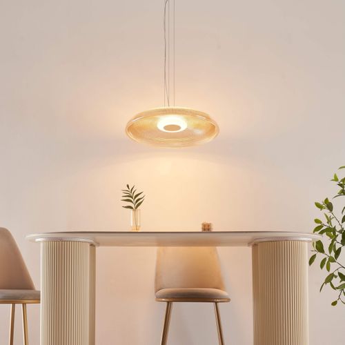 Suspension LED Moderne Verre Texturé Ambré Et Base Noire - Ossara