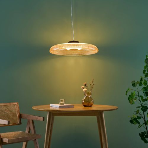 Suspension LED Moderne Verre Texturé Ambré Et Base Noire - Ossara