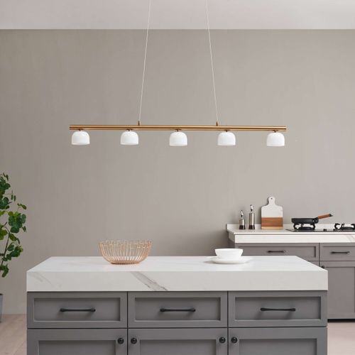 Longue Suspension LED Laiton Avec 5 Dômes En Verre - Nysséa