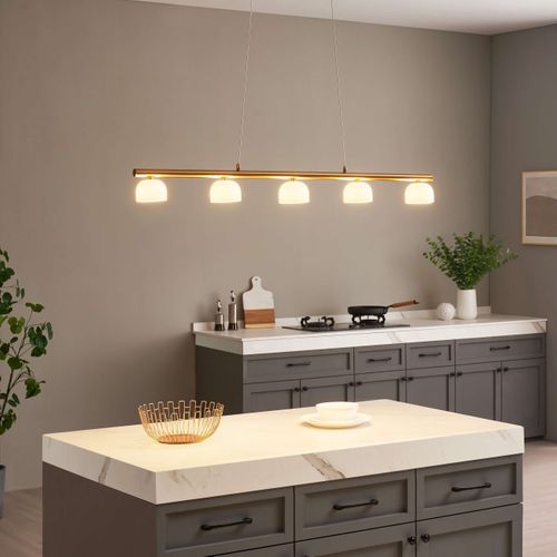 Longue Suspension LED Laiton Avec 5 Dômes En Verre - Nysséa