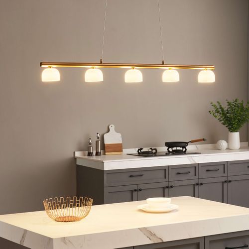 Longue Suspension LED Laiton Avec 5 Dômes En Verre - Nysséa