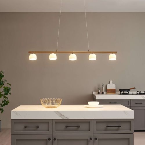 Longue Suspension LED Laiton Avec 5 Dômes En Verre - Nysséa