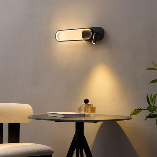 Applique Liseuse LED Intégrée Finition Noire Double Interrupteur - Jena