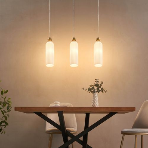 Suspension Dorée Verre Opal Et Cannelé - Leonora