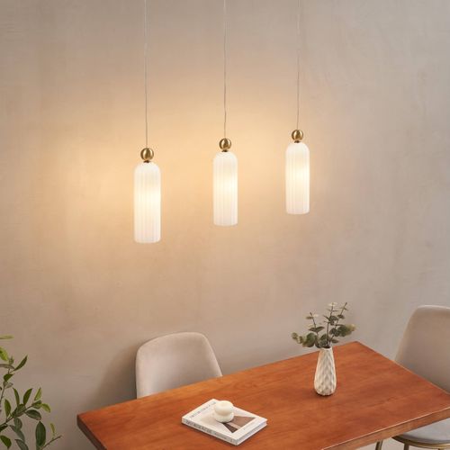 Suspension Dorée Verre Opal Et Cannelé - Leonora