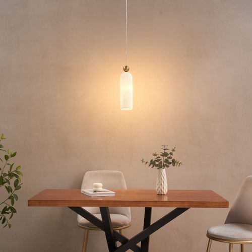 Suspension Dorée Verre Opal Et Cannelé - Leonora