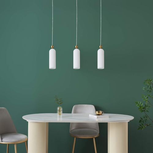 Suspension Dorée Verre Opal Et Cannelé - Leonora