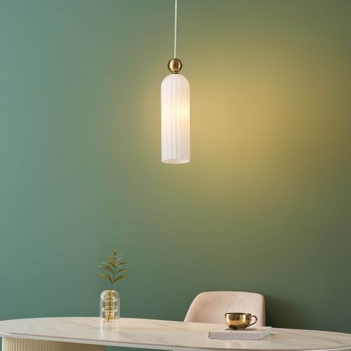 Suspension Dorée Verre Opal Et Cannelé - Leonora